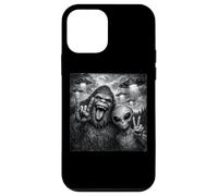 Carcasa para iPhone 12 Mini Funny Alien and Bigfoot Selfie UFO Rock on Sign Sasquatch
