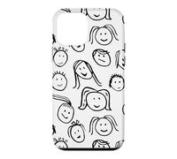 Carcasa para iPhone 12 Mini Funny Artsy Linocut Kids Faces, Lindo Sonriendo riendo