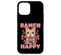 Carcasa para iPhone 12 Mini Funny Cat Ramen «El Ramen me Hace Feliz» Gato de Anime Kawaii