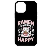Carcasa para iPhone 12 Mini Funny Cat Ramen «El Ramen me Hace Feliz» Gato de Anime Kawaii