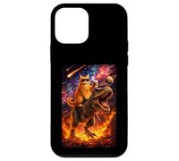 Carcasa para iPhone 12 Mini Funny Coffee Orange Cat Riding T-Rex in Cosmic Galaxy UFO