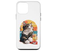 Carcasa para iPhone 12 Mini Funny Retro Cat Sunset Cocktail Beach Vacation Summer