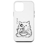 Carcasa para iPhone 12 Mini Gato Doodle Comiendo Ramen Minimalista Dibujado a Mano