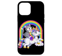 Carcasa para iPhone 12 Mini Gato Montando Unicornio Arco Iris Fantasía Lindo