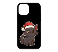 Carcasa para iPhone 12 Mini Gato Negro Invierno con Sombrero de Papá Noel