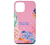 Carcasa para iPhone 12 Mini God Is Good Summer Ocean Preppy Pink Turtle & Coral