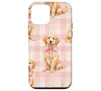 Carcasa para iPhone 12 Mini Golden Retriever Puppy Lazo Rosa Gingham Sweet Dog Design