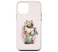 Carcasa para iPhone 12 Mini Happy Easter Cat Easter Tea Cup Coffee Cat Siamese Floral