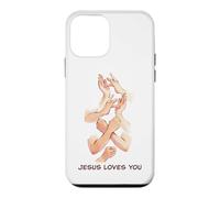 Carcasa para iPhone 12 Mini Jesus Loves You - American Sign Language Watercolor