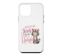 Carcasa para iPhone 12 Mini Jesus Thinks I'm A Delight Funny Christian Faith Cat Lover