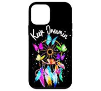 Carcasa para iPhone 12 Mini Keep On Dreamin - Atrapasueños con Plumas de Mariposas Coloridas