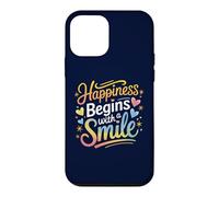 Carcasa para iPhone 12 Mini La Felicidad Comienza con una Sonrisa Cita Positiva Hombres Mujeres Niños