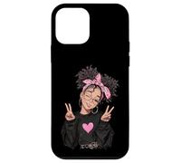 Carcasa para iPhone 12 Mini Linda Chica Signo de Paz Pelo Rizado Divertido gráfico juguetón Trippy
