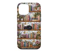 Carcasa para iPhone 12 Mini Literary Cat Book Lover Floral Estantería Vitral