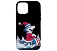 Carcasa para iPhone 12 Mini Lobo Feliz con Bolsa de Papá Noel para Navidad Divertida
