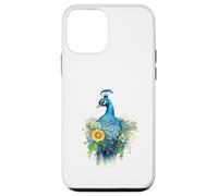 Carcasa para iPhone 12 Mini Majestuoso pájaro Pavo Real con Vibrante Arte Floral en Acuarela