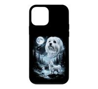 Carcasa para iPhone 12 Mini Maltés Aullando a la Luna Retro 90's Dog