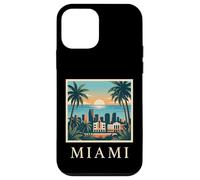 Carcasa para iPhone 12 Mini Miami, Florida, costero, Ciudad, Horizonte, Retro, Puesta de Sol, Playa, Palmera
