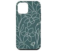 Carcasa para iPhone 12 Mini Modern Line Art Poppy Flower Leaves Boho Dark Green