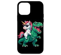 Carcasa para iPhone 12 Mini Montando Unicornios, tiranos, míticos, prehistóricos, Rainbow Trex para niños