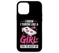 Carcasa para iPhone 12 Mini Mujer de Cornhole, Divertida, Lanzo como una niña, Trato de Mantener el Ritmo