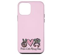 Carcasa para iPhone 12 Mini Peace Love Teaching with Messy Bun Funny Teacher Quote