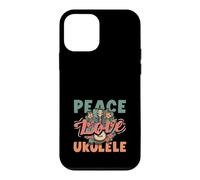 Carcasa para iPhone 12 Mini Peace Love Ukelele Hippie Hawaiano Reproductor de música Retro