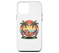 Carcasa para iPhone 12 Mini Relaxing Capybara, Sunset, Palm Tree, Summer capy Vacation