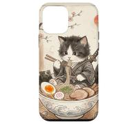 Carcasa para iPhone 12 Mini Samurai Ninja Cute Cat Ramen Bowl Japonés Acuarela Japón
