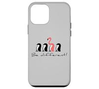 Carcasa para iPhone 12 Mini Ser Diferente, Flamenco Rosa Entre los pingüinos