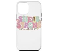 Carcasa para iPhone 12 Mini She Is Strong Proverbs 31:22 Gráfico Floral