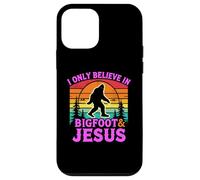 Carcasa para iPhone 12 Mini Solo Creo en el Divertido Dios Retro de Bigfoot y Jesús, Sasquatch
