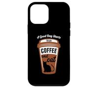 Carcasa para iPhone 12 Mini Starts with Coffee and Cat Cafeine Cats Lovers Baristas