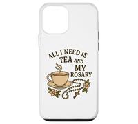 Carcasa para iPhone 12 Mini Todo lo Que Necesito es té y mi Rosario - Oración Católica