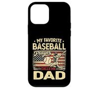 Carcasa para iPhone 12 Mini Vintage My Favorite Baseball Player Calls Me Dad Bandera de EE. UU