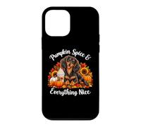 Carcasa para iPhone 12 Mini Womens Girls Fall Pumpkin Spice Black Long Haired Dachshund
