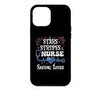 Carcasa para iPhone 12 Pro MAX 4th of July Nurse Funny Scrub Stars Stripes and Saving Lives
