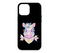 Carcasa para iPhone 12 Pro MAX Blue Pig Retrato Animal Lover Graphic Gafas Rosa Floral
