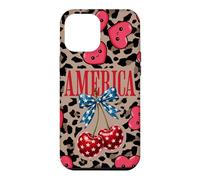 Carcasa para iPhone 12 Pro MAX Brown Cheetah America Girls con Estampado de Leopardo, Cereza y Lazo