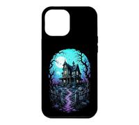 Carcasa para iPhone 12 Pro MAX Casa embrujada Luna de Sangre Arte de Grabado en Madera