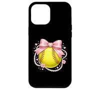 Carcasa para iPhone 12 Pro MAX Coquette Softball Lindo Lazo Rosa Collar De Perlas Estética