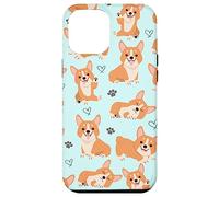 Carcasa para iPhone 12 Pro MAX Cute Corgi Dog with Paws Lover in Aqua Turquoise Pattern