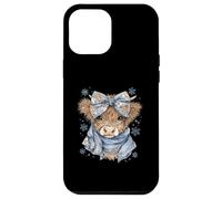 Carcasa para iPhone 12 Pro MAX Cute Highland Cow with Blue Bow Winter Snowflake Design