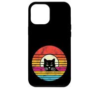 Carcasa para iPhone 12 Pro MAX Desgastado Retro Atardecer Gato Negro Gato Mamá Gato Papá