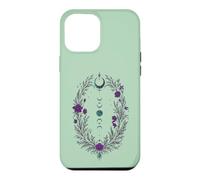 Carcasa para iPhone 12 Pro MAX Fases Lunares Corona Botánica con Flores Violetas y Hojas