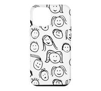 Carcasa para iPhone 12 Pro MAX Funny Artsy Linocut Kids Faces, Lindo Sonriendo riendo