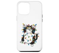 Carcasa para iPhone 12 Pro MAX Gato Luces de Navidad Divertidas Navidad Humor Miau Gatito Vacaciones