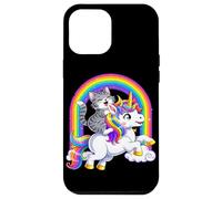 Carcasa para iPhone 12 Pro MAX Gato Montando Unicornio Arco Iris Fantasía Lindo