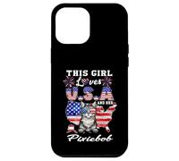 Carcasa para iPhone 12 Pro MAX Girl Loves USA and Her Pixiebob Cat 4th of July Patriotic