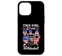 Carcasa para iPhone 12 Pro MAX Girl Loves USA Her Tortoiseshell Cat 4th of July Patriotic
